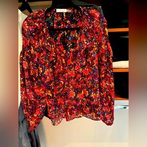 Ramy brook beautiful, colorful ruffle v blouse!